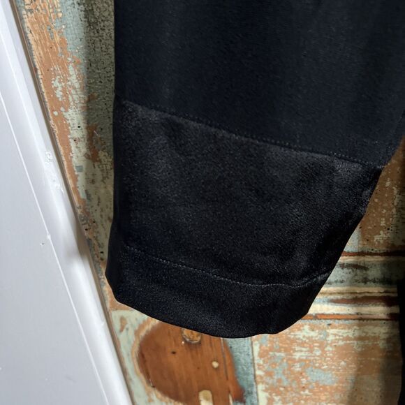 DANA BUCHMAN Button Down Black Dress Size 12 Satin Like Collar Cuffs Bottom Hem - Picture 3 of 14